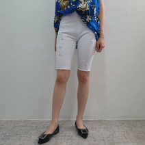 여름 여성 면 5부팬츠 오부바지 화이트 흰바지 스판 스키니 헤짐 컷팅 세미 허리밴딩