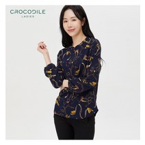 [크로커다일레이디] 프린팅 노카라 블라우스형 티셔츠