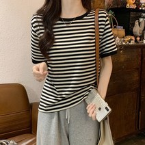 품 형과 아우 신 전문점 여성의류 2023 년 스타일리쉬 와이드 루즈핏 단가라반팔티셔츠 여름 상의