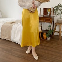 새틴 머메이드 밴딩 롱 스커트 플레어 핑크 블랙