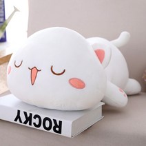 수면 애착 인형 모찌모찌 꿀잠 모모냥 고양이 폭신한 귀여운 고양이 뽀글이 인형 쿠션 피규어 남녀 잠자리에서 고양이 인형 패주기, 희고 가느다란 눈, 약 50센티미터(정판)cm