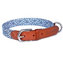 OLLIN PETS Essential Classic Genuine Real Leather and Elegance Textile Pet Collars Medium Size 15”-, 1