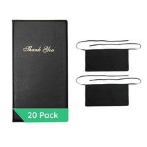 FazCo - 20팩 블랙 레스토랑 체크 발표자 골드 감사 각인 - 게스트 체크 카드 지폐 홀더/서버 지폐 책 13.7cm x 25.4cm - 서버 허리 앞치마 2개 포함