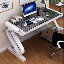 AUS 강화유리 컴퓨터책상 게이밍책상 컴퓨터테이블 학생책상 서재책상 사무용책상 1인용 2인용, 화이트+블랙 140x60x75cm