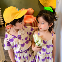 키즈 상하세트 원피스 남여공용 남매룩 하트 자매룩 여름세트 나시원피스 촬영용 등원룩