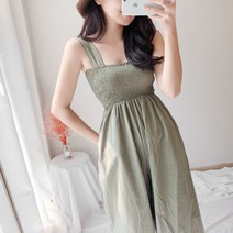 라벨라즈 / [당일발송] 밴딩 스퀘어 스모크 민소매 점프수트