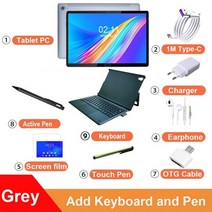 2022 전체 새로운 10.8 인치 2 in 1 태블릿 gps android mt6797 10 코어 게임용 pc 4g 전화 통화 노트북 키보드, 3기가 램 64기가 롬, 협력사, 회색 추가 kb 펜
