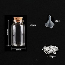[케이로] 473119 코르크 마개가 있는 소형 미니 유리병 항아리 100 개 아이 나사 및 1 작은 깔때기 DIY 보석 만들기 5-10, 40ml-30x80mm set