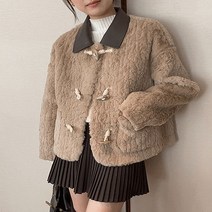 어썸클로젯 더플 에코퍼 레더카라 하프 퍼코트