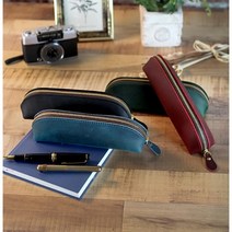 펜슬파우치 천연가죽 빈티지 세련된 가죽필통제작, 다크그린