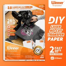 전사지 Winner Transfer -50% Laser No-Cut Dark Heat Paper A B 셀프 웨딩 프린트 용지 티셔츠 A4 20 매 레이저 노컷 다크 열전사 페이, [01] A4 20sets nocut dark