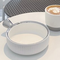 Reunite 북유럽 고급 심플 실버 테두리 순색 세라믹 손잡이 볼, white, 1개