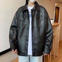 남자 가죽자켓 봄 캐쥬얼 재킷 클래식하고 멋진 오토바이 남성 의류 가을 한국 판 트렌드 PU 가죽 유행 느슨한 코트
