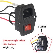 킹룬 5Sets 4Set 10A 250V 전원 공급 장치 스위치 (케이블 포함) AC 3 in 1 퓨즈 소켓 콘센트 Makerbot Ultimaker 용 3D 프린터 부품, 5 Set_Switch add 5 cables