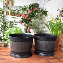 빈티지 오크통 플라스틱 화분 마마가든, 30 x 23 cm (받침포함)