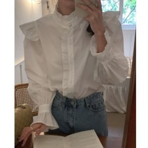 쏭포유 / 하프하이카라넥 프릴 진주버튼 셔츠블라우스