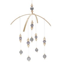 AONTUS 아기 침대 천장 모빌 여아용 나무 비즈 어린이 소년 아기 침실 디자이너 아기방 기쁨, Gray Wooden Beads