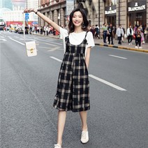 YXX 여름 여성 체크 5부 멜빵 반바지 루즈핏 롤업 오버롤 와이드 팬츠 캐주얼 빅사이즈