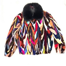 2022 아버지날 선물 리얼 밍크 모피 코트 패치워크 재킷 겨울 멀티컬러 밍크 여우 모피 칼라 봄버 코트