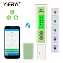 Yieryi PH/온도/습도 측정기 파란색 치아 호환 APP 온라인 수질 시험기 ATC 수족관 수영장 용, 한개옵션0