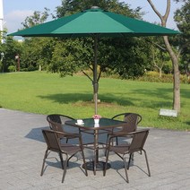라이프타임접이식테이블 빈티지 야외 4인 사각형 대형, 80CM원탁+의자4개+그린우산12kg베이스