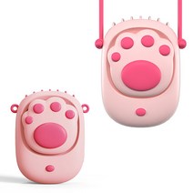 케바케 고양이 어린이 휴대용 넥 목걸이 무선 선풍기, tp084-C, 핑크