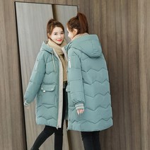 【DF】겨울 느슨한 빵 코트 면화 패딩 자켓 여성 한국 스타일 중간 길이 두꺼운 면화 패딩 코트 코튼 패딩 코트