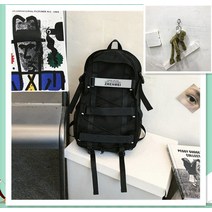 백팩 남성 트렌드 ins 여 슈퍼히트 보드 백팩 개성 대용량 카고 책가방 반사광, 대형블랙(개구리펜던트)