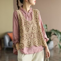 레이스 뜨개질 니트 U넥 조끼