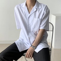 남성용 오픈카라 오버핏 트윌 반팔 셔츠