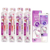 아텍스 헬로키티 피규어 키즈 칫솔(레드 2개+퍼플 2개)+튼튼이 치약 블루베리향 80g, 1세트
