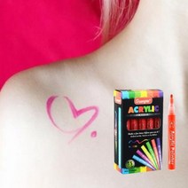 바디페인팅 마카펜 - 자신의 개성을 표현하는 바디 마카펜 친구 또는 연인에게 표현하는 프린팅 바디펜슬 수용성 수용성 마커 문신 타투 헤나 할로윈데이 다용도 사용., 분홍+랜덤 2가지색(합3개)