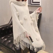 모조 토끼털 볼 모조 양모 칼라 풀오버 숄 따뜻한 판초 망토 빨간 망토 가을 겨울