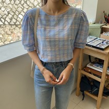 코튼배색체크패턴블라우스
