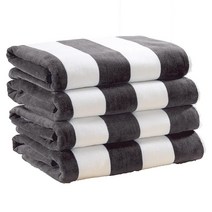 Great Bay Home 100% 면 카바나 스트라이프 비치 타월 4팩 76.2 x 152.4cm30 60인치 대형 리조트 수영장 성인용 부드럽고 흡수력이 좋은 벨루어 빠른 건조, Charcoal Grey