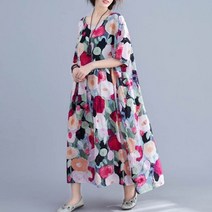 대형 여름 꽃 Boho 드레스 여성 폴카 도트 코튼 긴 오버핏 가운 비치 2022
