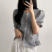 입꼬 프릴 비비드 잔체크 핀턱 블라우스3color