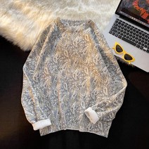 스트리트 스웨터 남자 가을 겨울 패션 브랜드 복고풍 캐슈 꽃 스웨터 느슨한 홍콩 스타일 풀오버 스웨터 코트