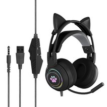 RUN 기술 3D 초경량 게이밍 헤드셋 RGB 유선 스테레오 컴퓨터 귀여운 고양이귀, 블랙, M145