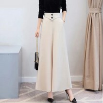 FANSYLI 여자 정장 와이드팬츠 루즈핏 캐쥬얼 하이 웨이스트 긴 바지 W3F2005