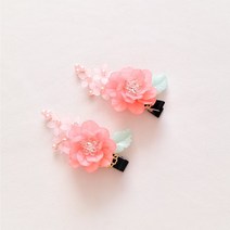 BEEU 비유 분홍 매화꽃핀 세트 한복 장신구 머리핀 2개 1SET