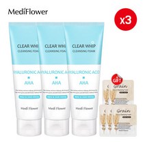 메디플라워 클리어 휩 클렌징폼 히알루론산 150mlx3+파우치5매, 01_AHA 히알루론산/수분충전