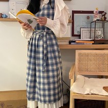 체크 앞치마 린넨 바리스타 모던 주방 공방 카페 미용실 미술 어린이집 유치원 신혼 부부 공주 심플 기본, 블루, 동의