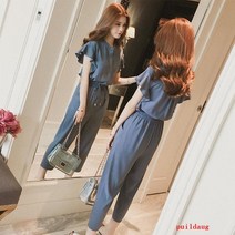 puildaug 바지 여성 정장 여름 패션 높은 허리 스키니 러플 바지