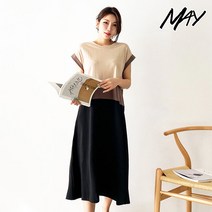 MAY 내츄럴 배색 에이 롱 원피스 3color