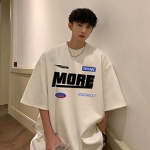 오토바이 팀복 레이싱 박시 티셔츠 힙합 루즈핏 320g 무거운 스웨이드 정장 남성 여름 조수 브랜드 미국 복고풍 반팔 작은 네크 라인 7 반 소매