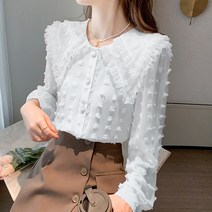 100139C 왕카라 프릴 레이스 여자 블라우스