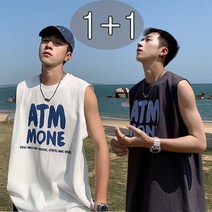 1+1 남성 순면 빅사이즈 나시티 여름 운동 민소매 티셔츠 루즈핏