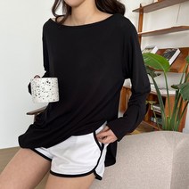 투데이앤룩 여성용 비비드 보트넥 루즈 긴팔 티셔츠
