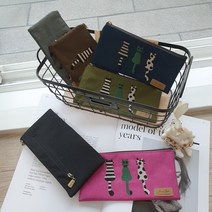 더드림 [ 국내제작 ] 고양이 자수 2단 지퍼 파우치 지폐 통장 지갑 필통 케이스 파우치형, 자주
